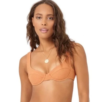 L Space Womens Bikini Top Size L Orange Nikita Ribbed Underwire Beach Minimalist