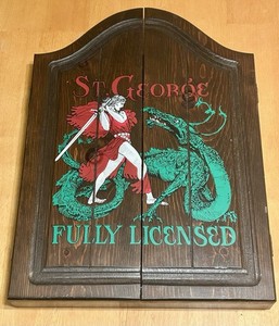 Vintage St. George Fully Licensed Wooden Dartboard Cabinet With Board And Darts