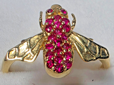 Neu 14 Kt massiver Gelbgold echter Rubin Biene Ring-Größe 6,75-kostenloser Versand