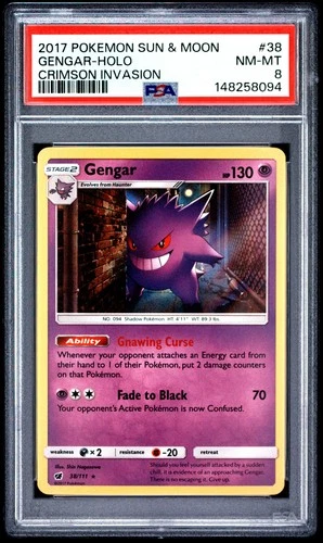 2017 POKEMON SUN & MOON CRIMSON INVASION #38 GENGAR-HOLO PSA 8