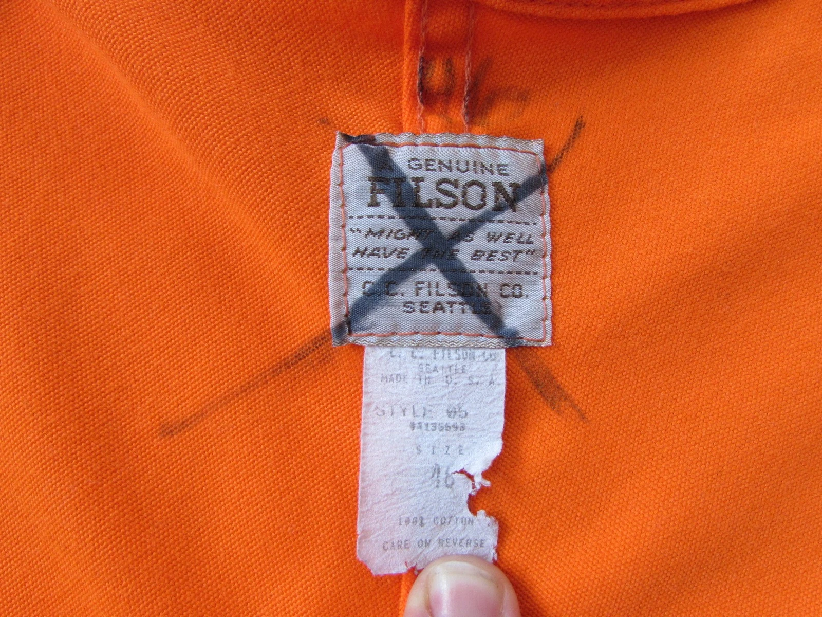 CC Filson Style 05 Orange Cotton Hunter Half Vest with Arms - USA - Size 46 - product detail image 4