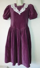 Vtg Jessica McClintock Gunne Sax Dress Wms 14 Velvet Lace Collar Puff Sleeve 80s