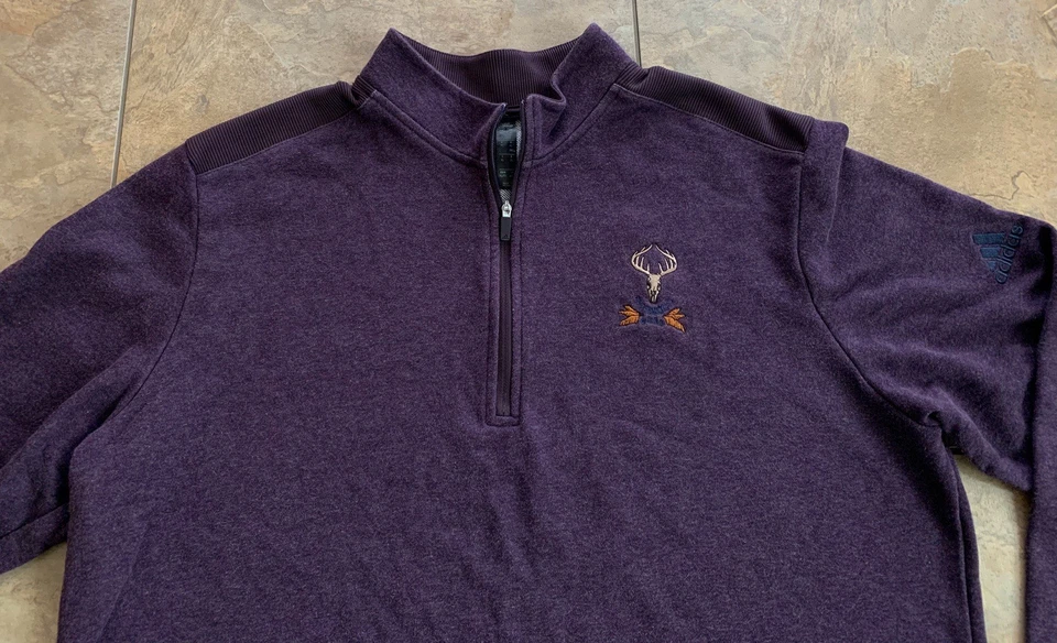 Camisa Pullover XL Púrpura Bordada Tobacco Road Golf Club Adidas Cuarto Cremallera Foto 4 de 4