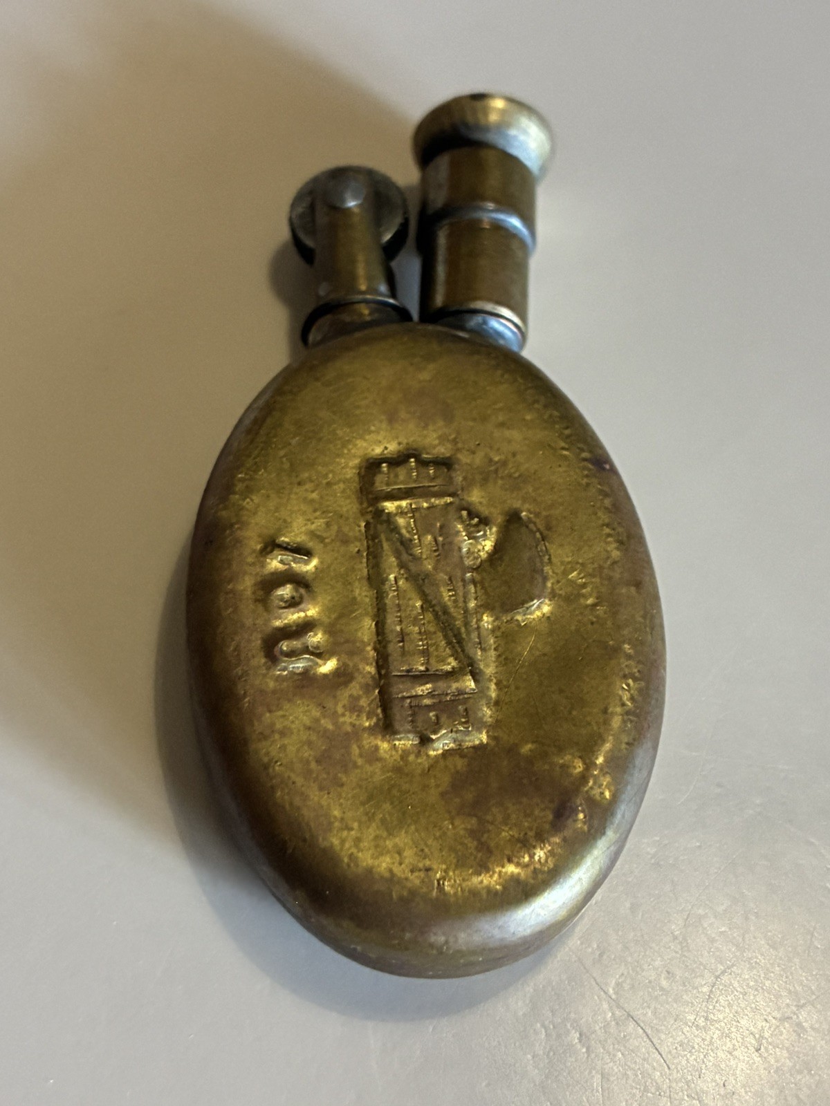 Accendino Antico Ottone 1937 Fascio Littorio Roma Militaria d'Epoca