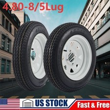2 Pack Trailer Tire Wheel Assembly 4.80-8 6-ply 5 Lugs On 4.5 Pcd Silver 8 Rim