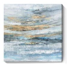 Abstract Canvas Wall Art Framed Light Blue Canvas Print Coastal Theme Artwork...