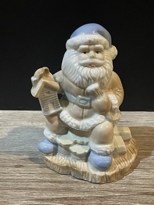 Vintage Nobel Hall Santa Claus Figurine Porcelain Toy House Blue White 4  T