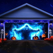 Halloween Garage Door Cover Decorations Large Scary Ghost Party Gate Backdrop US