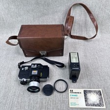 Vintage Minolta 110 Zoom SLR Film Camera with Hanimex CX440 Flash and Case