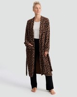 Women Fleece Leopard Print Dressing Gown in Multi Brown~ Small ~BRAND RRP £29.50