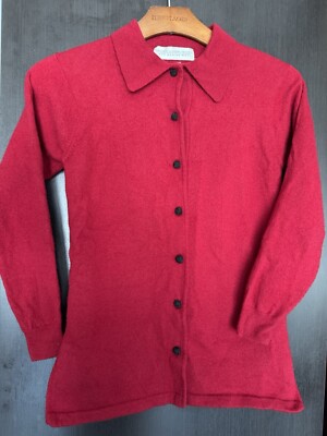 Valerie Stevens Women's Vintage 100%  Merino Wool Polo Red Sweater size PS