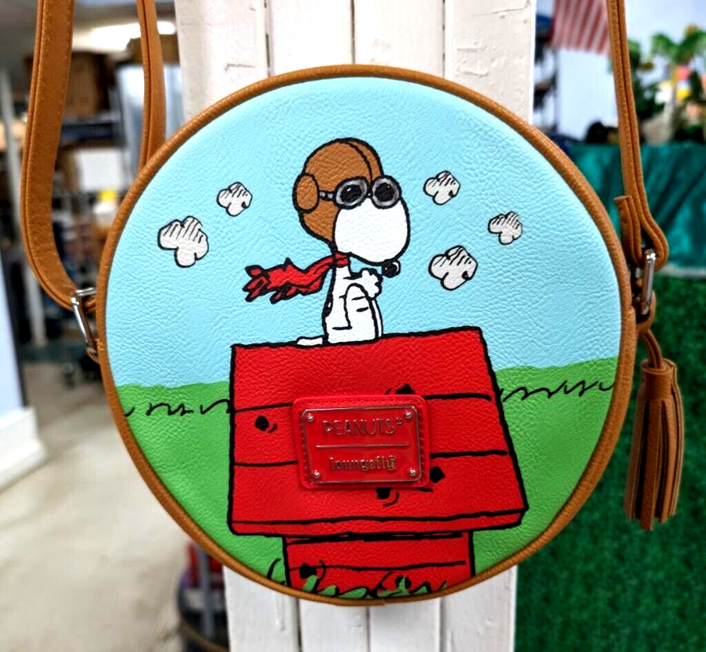 Loungefly Peanuts Snoopy Canteen Crossbody Purse 8"… Gem