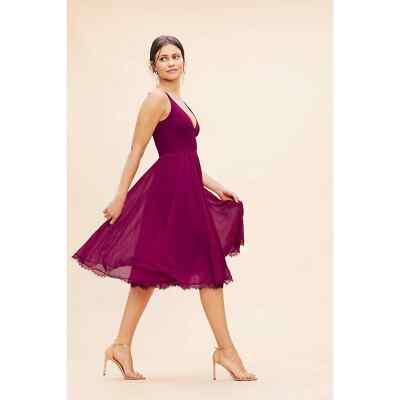 Dress The Population Alicia Lace-Hem Dress - Dark Magenta - Size S