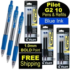 Pilot G2 10 Blue, 1.0mm Bold Point, Blue Gel Ink Rollerball Pens & Refills