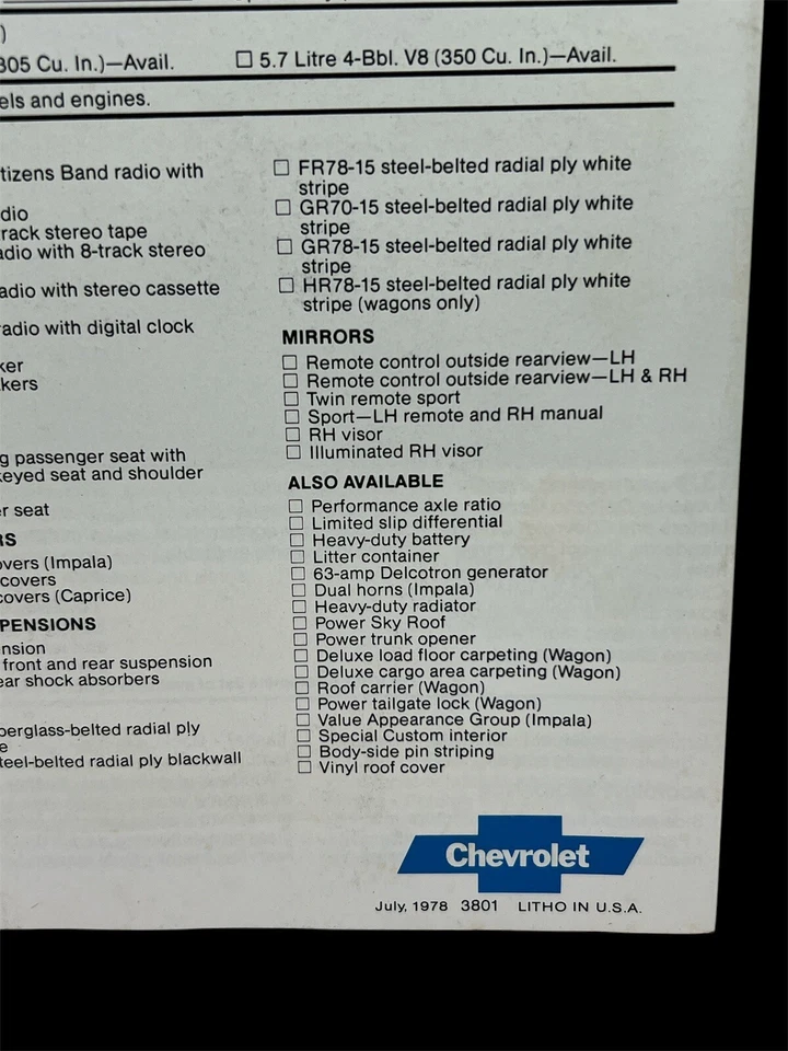 Chevrolet Chevy Impala and Caprice 1979 clásico 16 pg catálogo de folleto de ventas de autos Foto 3 de 4