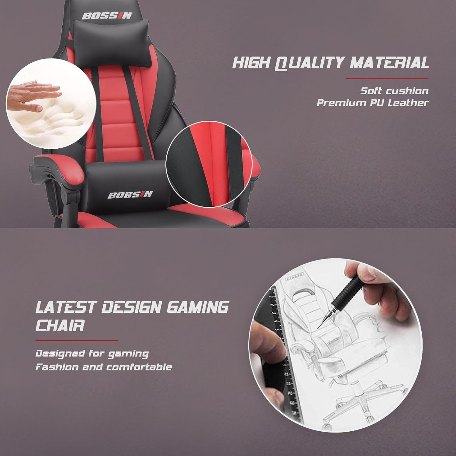 Racing Style Gaming Chair, Leather Computer Desk Chair with Footrest and Headres