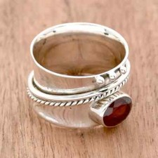 Garnet Spinner Ring 925 Sterling Silver Fidget Women Jewelry Thumb All Size C639