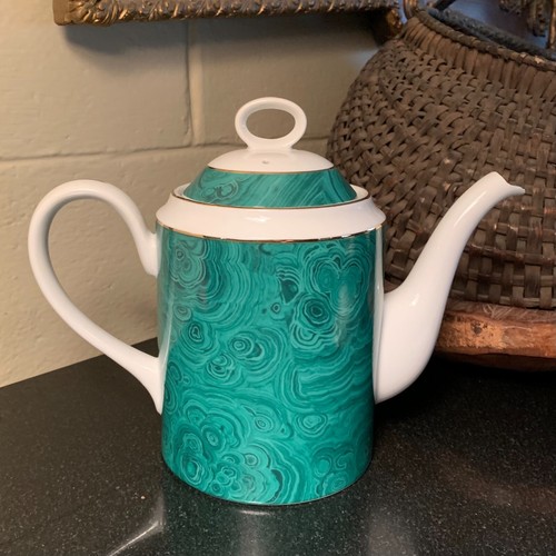 Neiman Marcus Green Malachite 7 1/2" Coffee Pot or Teapot Japan - Excellent - Picture 2 of 11