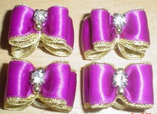 Pretty Purple And Gold Show Type Dog Grooming Bows Diamante Centre