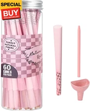Pre Rolled Cones | 60 Pack Pink Cones Rolling Papers | Classic King Size | Tips 