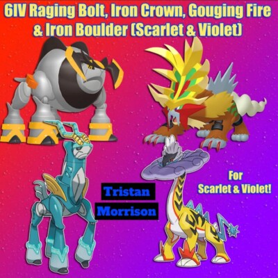  SHINY 6IV  Indigo Disk, RAGING BOLT IRON CROWN GOUGING FIRE & IRON BOULDER