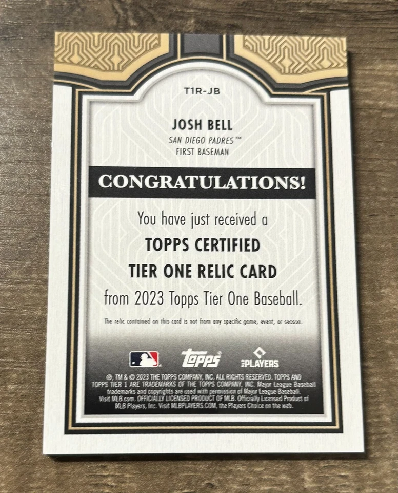 2023 Topps Tier One Josh Bell #T1R-JB Bat Relic 273/400 Guardians/Padres - Image 2 of 2