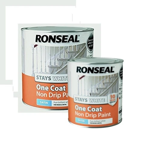 Ronseal  One Coat Stays White Non Drip Paint  SATIN FINISH  750ml  2.5L
