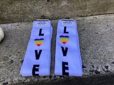 TWO Pairs of Tru Equality Men's 6-12 Tube Socks LOVE With Rainbow Heart Pride
