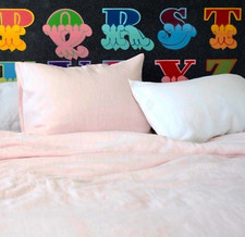 Twin Linen Duvet Cover Set - Color: Two tone Pink/Ivory - Condition: New