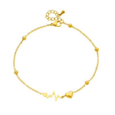 Schöne Fußkette anklet Herz Puls Schmuck Gold plattiert (vergoldet) 26 cm