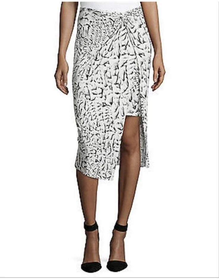 $265 HELMUT LANG Nudo Torcido FALDA ESTRATA Estampado Jersey EE. UU. (L) Foto 4 de 4