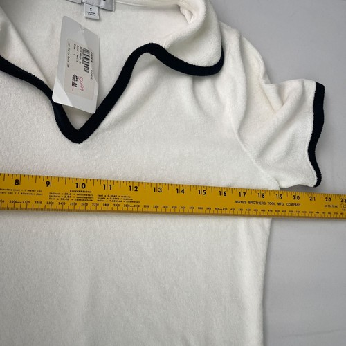 Evereve Luci Frottee Polo Top weiß schwarz Besatz Kurzarm adrett Damen S - Bild 10 von 24
