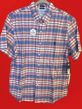 U.S. Polo Assn. Woven S/S Shirt Size 2XL Blue Draft, Collared, Stretch