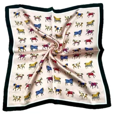 21"x21"Pink Colorful Horses Print Pure Mulberry Satin Silk 12momme Scarf53X53cm