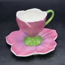 Vintage Teleflora Gift Pink Flower Tea Cup and Saucer