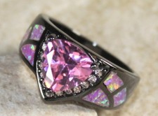BLACK SILVER Elegant Pink Fire Opal  Pink Kunzite Ring Size 5, WR40804