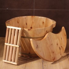 Fußeimer aus Holz Fußwanne fußbad becken Fußbadfass Fuß-Spa-Massagegerät +Deckel