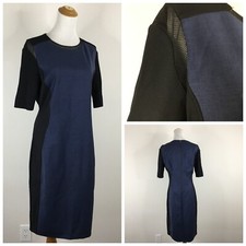 ELIE TAHARI Blue Black Sheer Mesh Insert & Panels Wool Blend Dress Womens sz 10