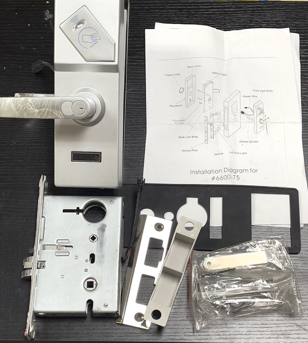 Mortise Deadlock 6600-75 RFID Hotel Lock Silver w/ Left Handle AS