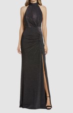  270 SHO by Tadashi Shoji Women's Black Glitter Knit Halter Dress Gown Size L