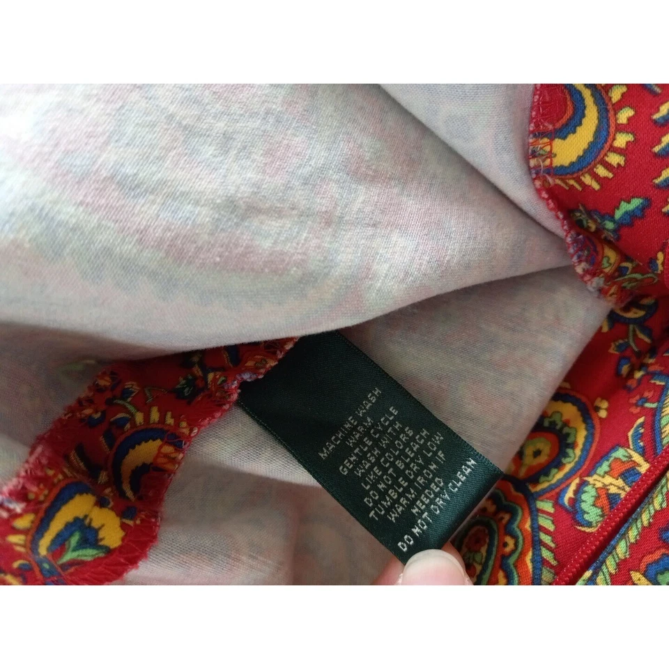 Pantalón Capri Lauren Ralph Mujer 12P Rojo Floral Cachemira Elastizado Boho Y2K Foto 4 de 4