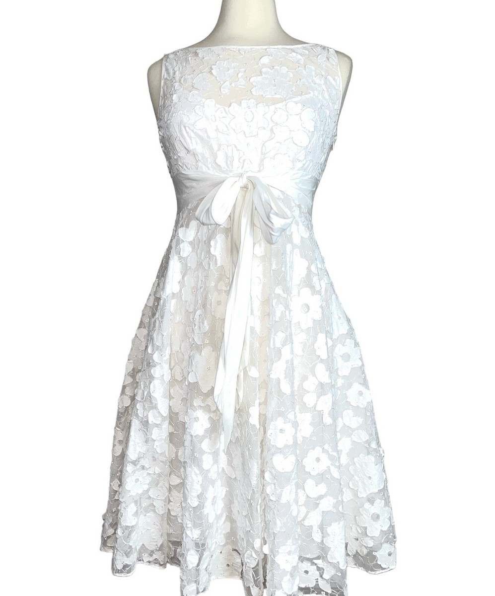 Adrianna Papell White Dress 8 Sleeveless Casual Fit Flare Bridal Shower  Floral