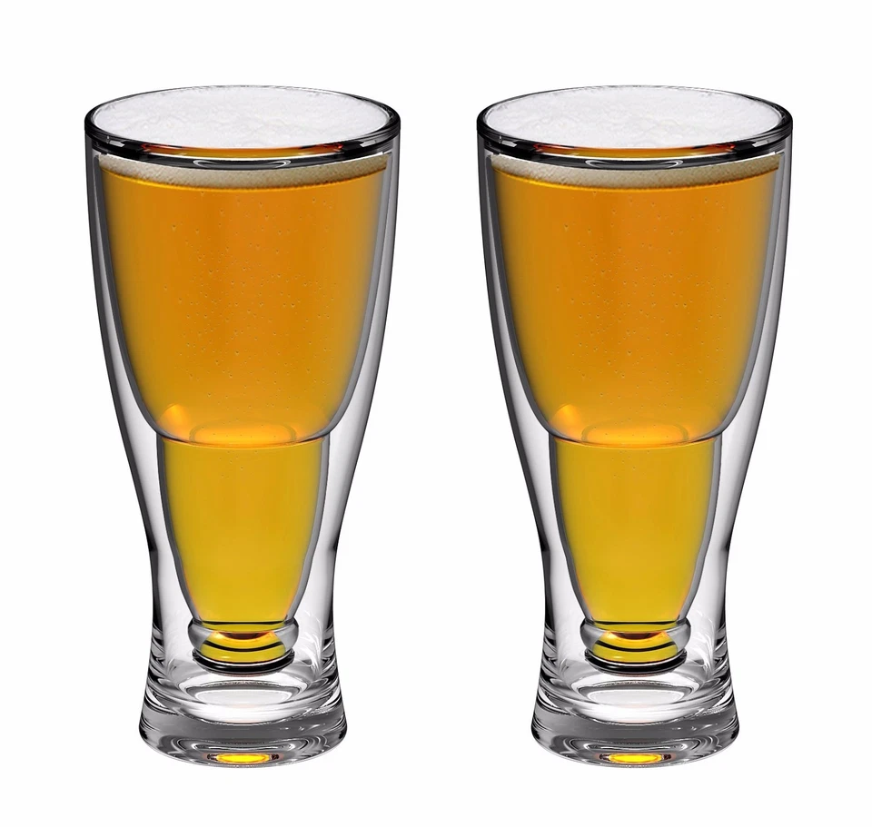 28 oz Clear Acrylic Plastic Double Wall Upside Down Beer Pilsner Glass Set of 2 - Image 2 of 3