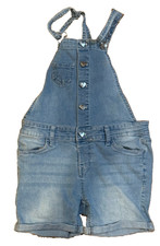 Vigoss Girls Light Blue Denim Short Overalls Size M 9-10 Heart Shaped Buttons