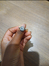 SHEIN Halo Engagement Ring 14ct White Gold Simulated Diamond Round N 1/2
