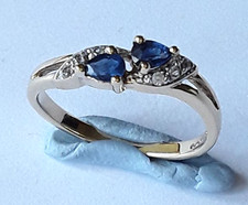 9ct Yellow Gold Sapphire (2) & Diamond (6) Ring 2 g, Size N, Hallmarked