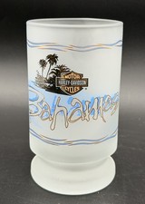 Harley Davidson Frosted Glass Drinking Mug W/ Handle Bahamas Souvenir VTG