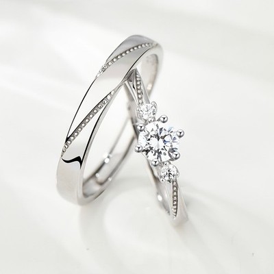Verstellbares Ring-Set Silberfarben Twist + Zirkonia Solitär   Partner/Stacking