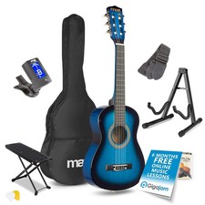 Max SoloArt Junior 1/4 Size Classic Acoustic Guitar with Stand & Footrest - Blue