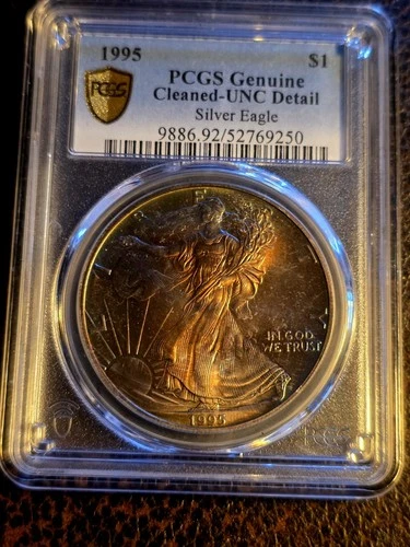 .99Cents  1995-P  American Silver Eagle PCGS UNC DETAIL L@ @K TONING